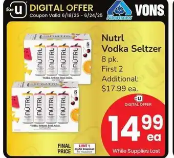 Albertsons NÜTRL vodka seltzer - 8 pk offer