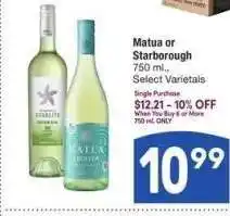 Albertsons Matua or Starborough - 750 ml., Select Varietals Single Purchase $12.21 offer