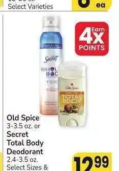 Albertsons Old Spice 3-3.5 oz. or Secret Total Body Deodorant 2.4-3.5 oz. - Select Sizes & Varieties offer