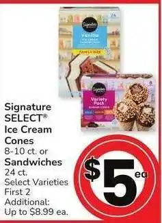 Albertsons Signature SELECT Ice Cream Cones 8-10 ct. or Sandwiches 24 ct. - Select Varieties offer