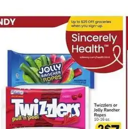 Albertsons Twizzlers or Jolly Rancher Ropes - 10-16 oz offer