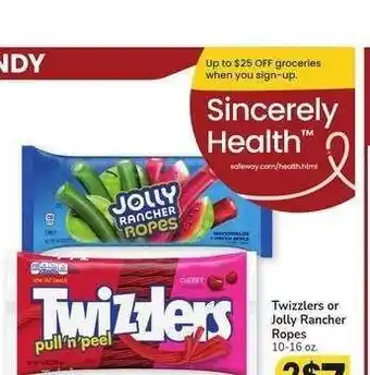 Albertsons Twizzlers or Jolly Rancher Ropes - 10-16 oz offer