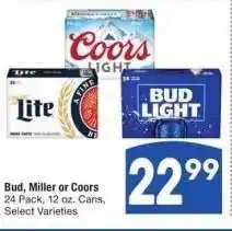 Albertsons Bud, Miller or Coors - 24 Pack, 12 oz. Cans, Select Varieties offer