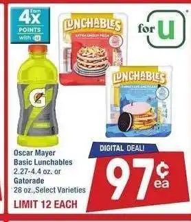 Albertsons Oscar Mayer Basic Lunchables 2.27-4.4 oz. or Gatorade 28 oz. - Select Varieties offer