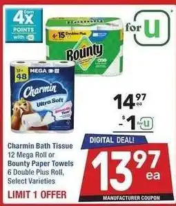 Albertsons Charmin Bath Tissue 12 Mega Roll or Bounty Paper Towels 6 Double Plus Roll - Select Varieties offer