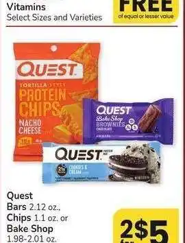 Albertsons Quest Bars 2.12 oz., Chips 1.1 oz. or Bake Shop 1.98-2.01 oz. - Select Varieties offer