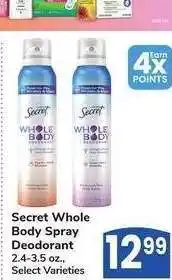 Albertsons Secret Whole Body Spray Deodorant - 2.4-3.5 oz., Select Varieties offer