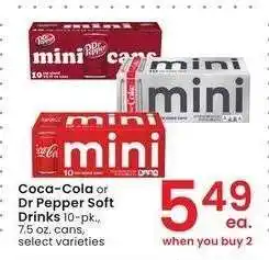 Albertsons Coca-Cola or Dr Pepper Soft Drinks - 10 - pk., 7.5 oz. cans, select varieties offer