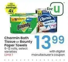 Albertsons Charmin Bath Tissue or Bounty Paper Towels - 6-12 rolls, select varieties offer
