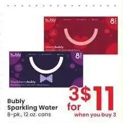 Albertsons Bubly Sparkling Water - 8 - pk., 12 oz. cans offer