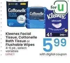 Albertsons Kleenex Facial Tissue, Cottonelle Bath Tissue or Flushable Wipes - 4-6 pk., select varieties offer