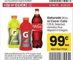 Albertsons Gatorade 28 oz. or Coca-Cola 1.25 ltr. - Selected varieties offer