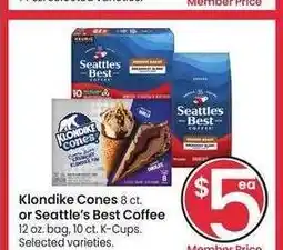 Albertsons Klondike Cones 8 ct. or Seattle's Best Coffee 12 oz. bag, 10 ct. K-Cups. - Selected varieties offer