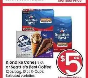 Albertsons Klondike Cones 8 ct. or Seattle's Best Coffee 12 oz. bag, 10 ct. K-Cups. - Selected varieties offer
