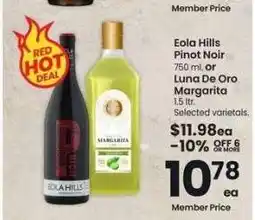 Albertsons Eola Hills Pinot Noir 750 ml. or Luna De Oro Margarita 1.5 ltr. - Selected varietals offer