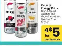 Albertsons Celsius Energy Drink - 12 oz. Selected varieties. Member Price: $1.25 ea offer