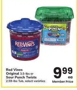 Albertsons Red Vines Original 3.5-lbs or Sour Punch Twists 2.59-lbs Tub - select varieties offer
