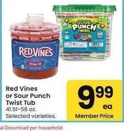 Albertsons Red Vines or Sour Punch Twist Tub - 41.51-56 oz. Selected varieties offer