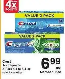 Albertsons Crest Toothpaste - 2-Pack 4.3 to 5.4-oz, select varieties offer