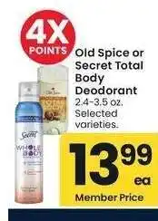 Albertsons Old Spice or Secret Total Body Deodorant - 2.4-3.5 oz. Selected varieties offer