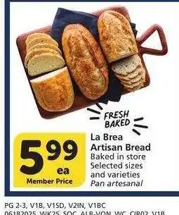 Albertsons La Brea Artisan Bread - Baked in store Selected sizes and varieties offer