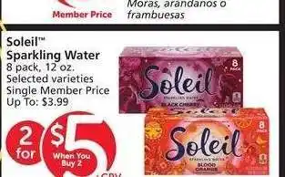 Albertsons Soleil Sparkling Water - 8 pack, 12 oz. Selected varieties Single Member Price Up To: $3.99 offer