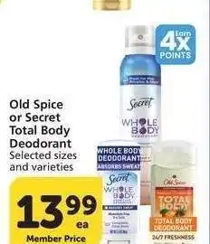Albertsons Old Spice or Secret Total Body Deodorant - Selected sizes and varieties offer