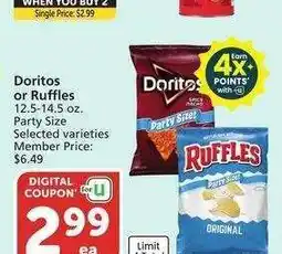 Albertsons Doritos or Ruffles - 12.5-14.5 oz. Party Size Selected varieties Member Price: $6.49 offer