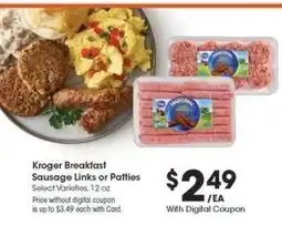 Kroger Kroger Breakfast Sausage Links or Patties offer