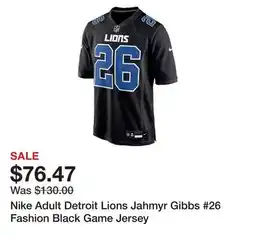 Dick's Sporting Goods Nike Adult Detroit Lions Jahmyr Gibbs #26 Fashion Black Game Jersey offer