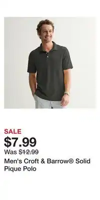 Kohl's Men's Croft & Barrow Solid Pique Polo offer