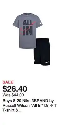 Kohl's Boys 8-20 Nike 3BRAND by Russell Wilson All In Dri-FIT T-shirt & Athletic Shorts 2-piece Set offer