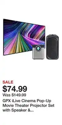 Kohl's GPX iLive Cinema Pop-Up Movie Theater Projector Set with Speaker & Screen offer