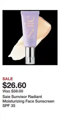 Kohl's Saie Sunvisor Radiant Moisturizing Face Sunscreen SPF 35 offer
