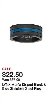 Kohl's LYNX Men's Striped Black & Blue Stainless Steel Ring offer