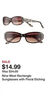 Kohl's Nine West Rectangle Sunglasses with Floral Etching offer