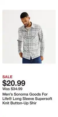 Kohl's Men's Sonoma Goods For Life Long Sleeve Supersoft Knit Button-Up Shir offer