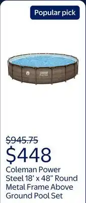 Walmart Coleman Power Steel 18' x 48 Round Metal Frame Above Ground Pool Set offer