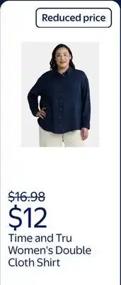 Walmart Time and Tru Women's and Women's Plus Double Cloth Shirt offer