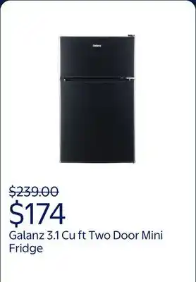Walmart Galanz 3.1 Cu ft Two Door Mini Fridge, Black, New offer