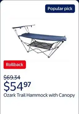Walmart Ozark Trail Hammock with Canopy, 32W x 72 L, Blue, 15lbs offer