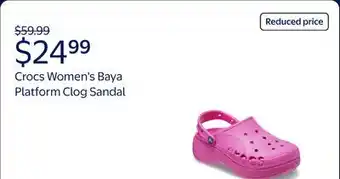 Walmart Crocs Women's Baya Platform Clog Sandal offer
