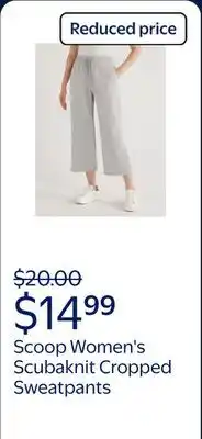 Walmart Scoop Women's and Women's Plus Scubaknit Cropped Sweatpants offer