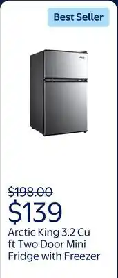 Walmart Arctic King 3.2 Cu ft Two Door Mini Fridge with Freezer, Stainless Steel, E-Star offer