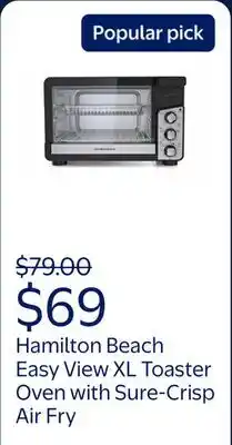 Walmart Hamilton Beach Easy View XL Toaster Oven with Sure-Crisp Air Fry offer