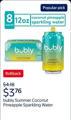 Walmart bubly Summer Coconut Pineapple Sparkling Water offer