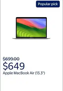 Walmart Apple MacBook Air 13.3 inch Laptop - Space Gray, M1 Chip, Built for Apple Intelligence offer
