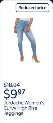 Walmart Jordache Women's and Women's Plus Curvy High Rise Jeggings, 30 Inseam offer