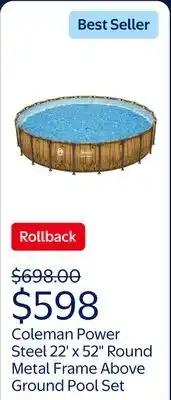 Walmart Coleman Power Steel 22' x 52 Round Metal Frame Above Ground Pool Set offer