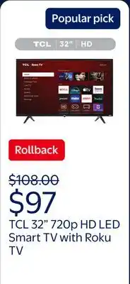 Walmart TCL 32 Class S3 (32S331) 720p HD LED Smart TV with Roku TV offer